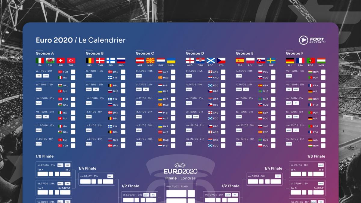 Téléchargez le calendrier complet en PDF de l'Euro 2020