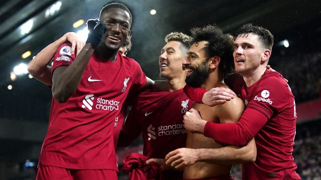 Les joueurs de Liverpool célèbrent la réalisation de Mohamed Salah