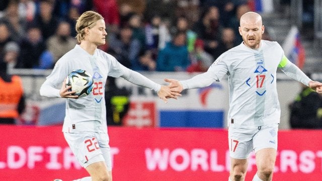 Andri Gudjohnsen et Aron Gunnarsson avec l'Islande