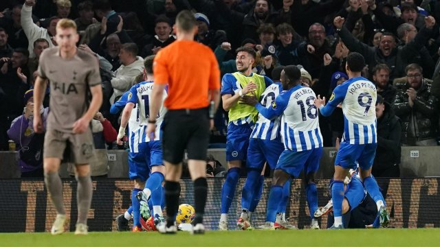 Les joueurs de Brighton célèbrent la victoire contre Tottenham