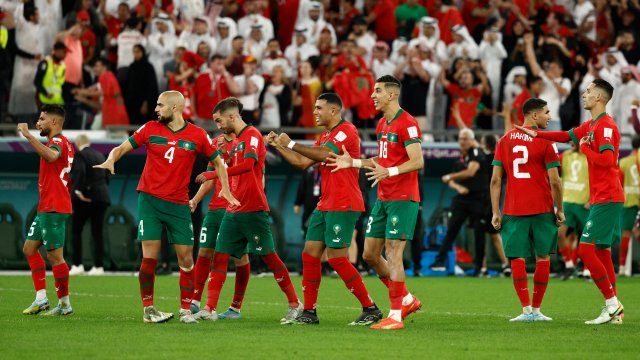 Les joueurs du Maroc après leur victoire aux tirs au but face à l'Espagne