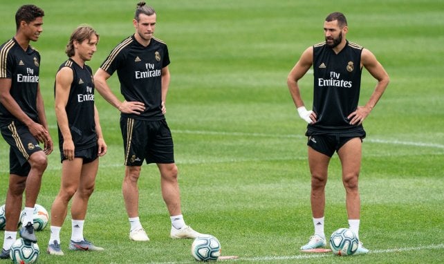 Varane, Modric, Bale et Benzema lors d'un entraînement du Real Madrid