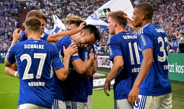 Les joueurs de Schalke célèbrent le but de Zalazar