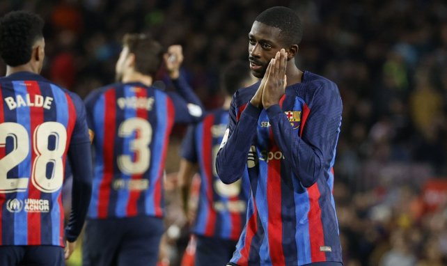 Ousmane Dembélé célèbre son but sous les couleurs du FC Barcelone