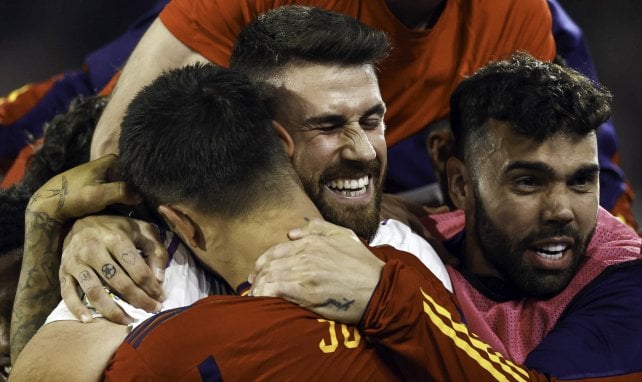 Spain goalkeeper Unai Simon celebrates victory after the UEFA Nations League final soccer match between Croatia and Spain at Feyenoord Stadion de Kuip in Rotterdam, Netherlands, 18 June 2023. 