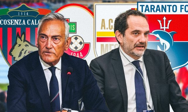 Cosenza, Turris, Messina, Taranto Gabriele Gravina (FIGC) et Matteo Marani (Serie C Lega Pro)