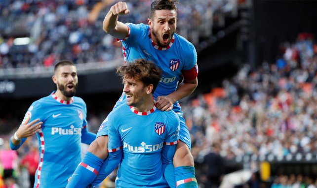 Antoine Griezmann célèbre son but face à Valence avec Koke