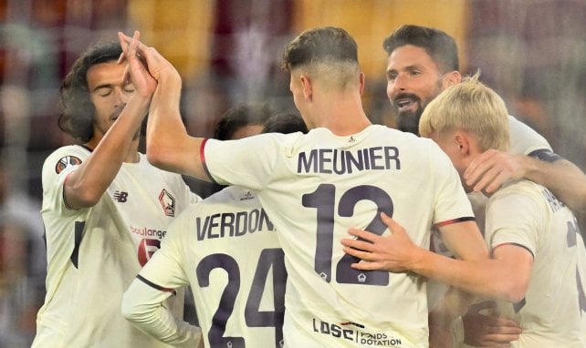 Les Lillois célèbrent leur but contre l'AS Roma