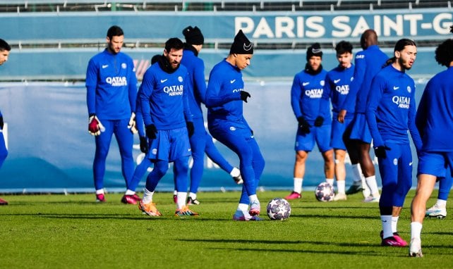 Kylian Mbappé à l'entraînement avant PSG-Bayern