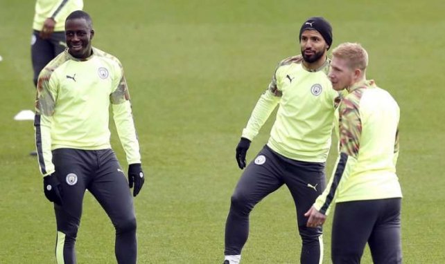 Aguero, Mendy et De Bruyne lors d'un entraînement de Manchester City