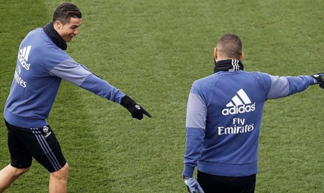 Cristiano Ronaldo et Karim Benzema à l'entraînement du Real Madrid