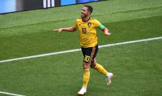 Eden Hazard célèbre son but lors de Belgique Tunisie