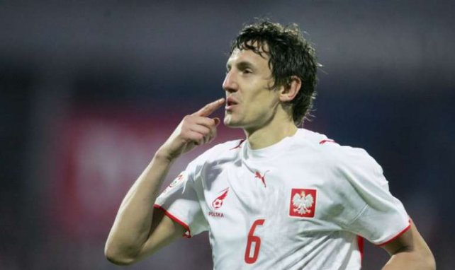 Jacek B?k célèbre un but lors d'une rencontre entre la Pologne et l'Azerbaïdjan à Varsovie comptant pour les éliminatoires à l'Euro en mars 2007