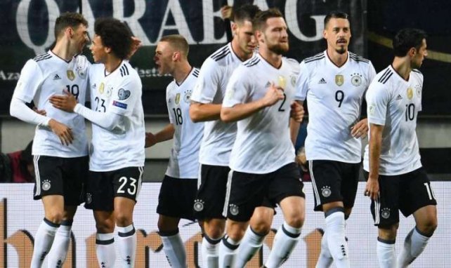 La joie des joueurs allemands lors d'un but inscrit lors d'Allemagne-Azerbaidjan au Fritz Walter Sta