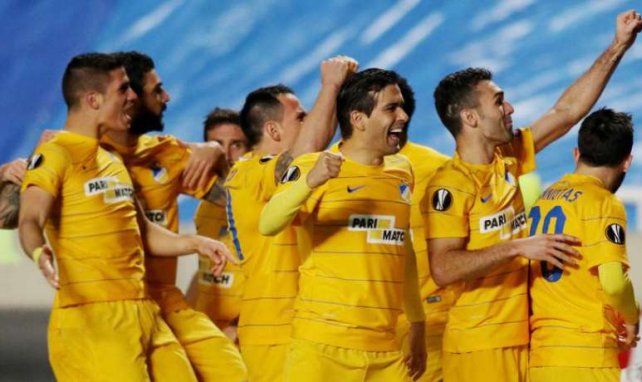La joie des joueurs de l'APOEL Nicosie sur un but contre l'Athletic Bilbao