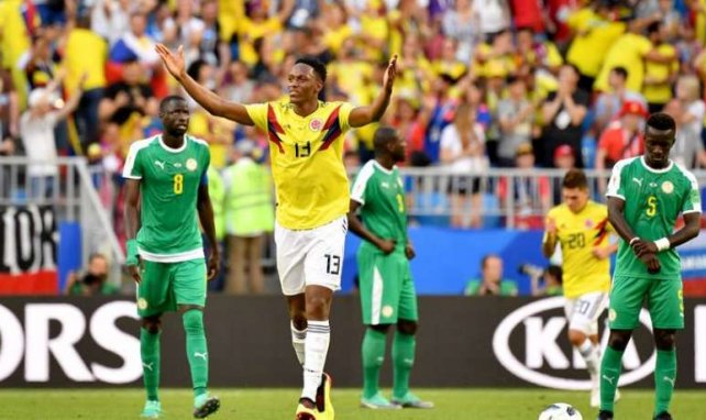 Le héros de la Colombie Yerry Mina célèbre son but face au Sénégal