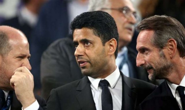Nasser Al-Khelaïfi et Jean-Claude Blanc lors de la rencontre entre le PSG et Anderlecht en Ligue des