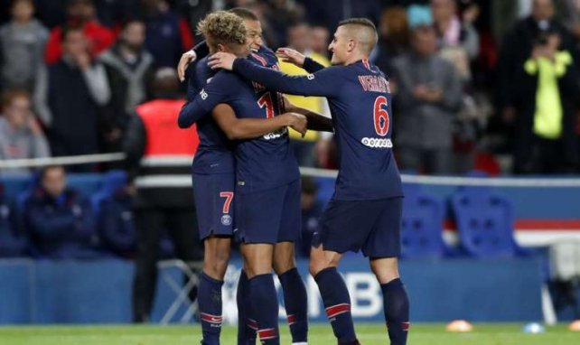 Kylian Mbappé, Neymar Jr et Marco Verrratti célébrent un but