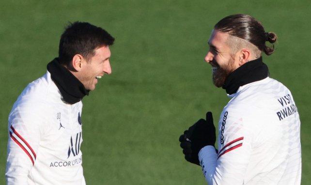 Lionel Messi et Sergio Ramos à l'entraînement