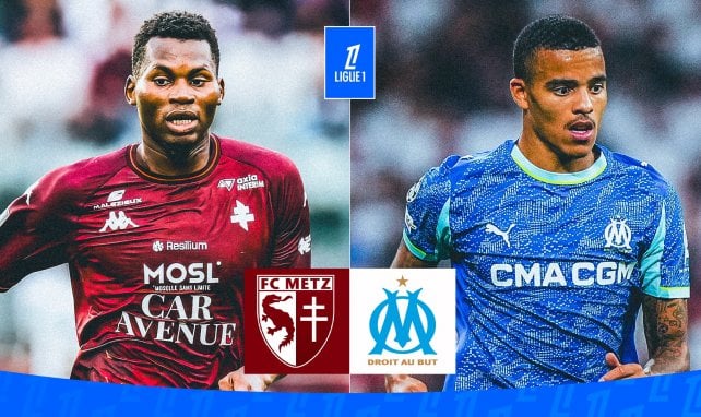 Habib Diallo du FC Metz face à Mason Greenwood de l'OM