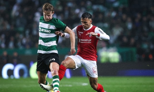 Morten Hjulmand au duel avec un joueur de Braga