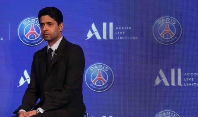 Nasser Al-Khelaïfi lors d'une conférence de presse