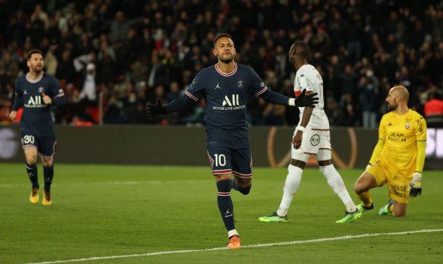 Neymar après son but contre le FC Lorient le 3 avril 2022.