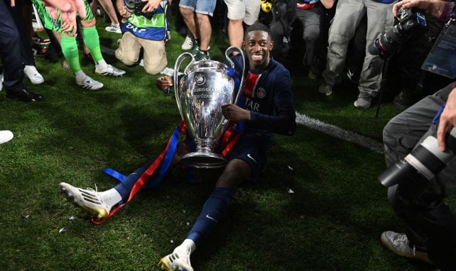 La joie d'Ousmane Dembélé après le sacre en Ligue des Champions.