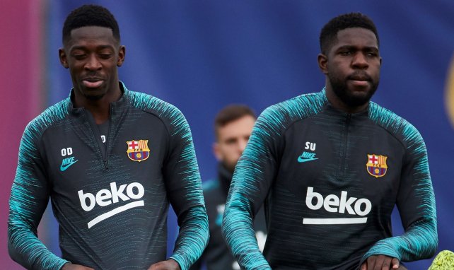 Ousmane Dembélé et Samuel Umtiti à l'entraînement du FC Barcelone