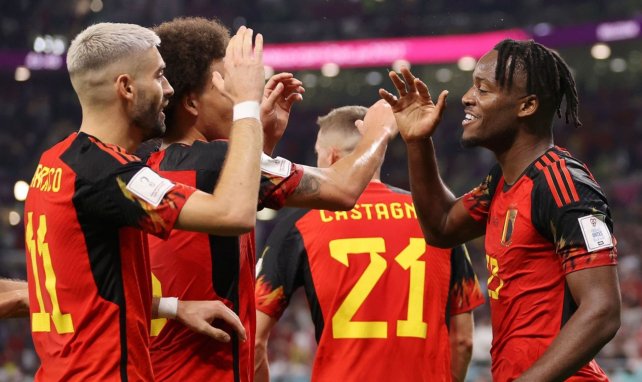 Les joueurs de la Belgique célèbrent le but de Michy Batshuayi