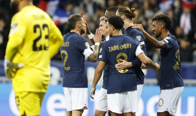 Les joueurs de l'équipe de France célèbrent face à Gibraltar