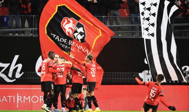 Les Rennais célèbrent le but de Traoré contre le PSG 