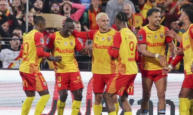 Le RC célèbre un but face à Montpellier en Ligue 1