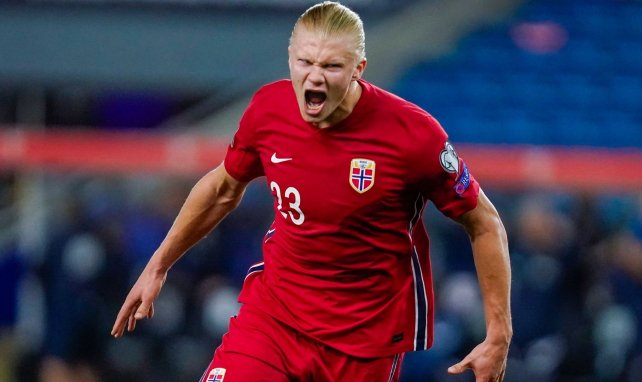 Erling Haaland célèbre avec la Norvège