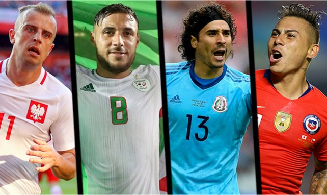 Grosicki avec la Pologne, Belaïli avec l'Algérie, Ochoa avec le Mexique et Vargas avec le Chili
