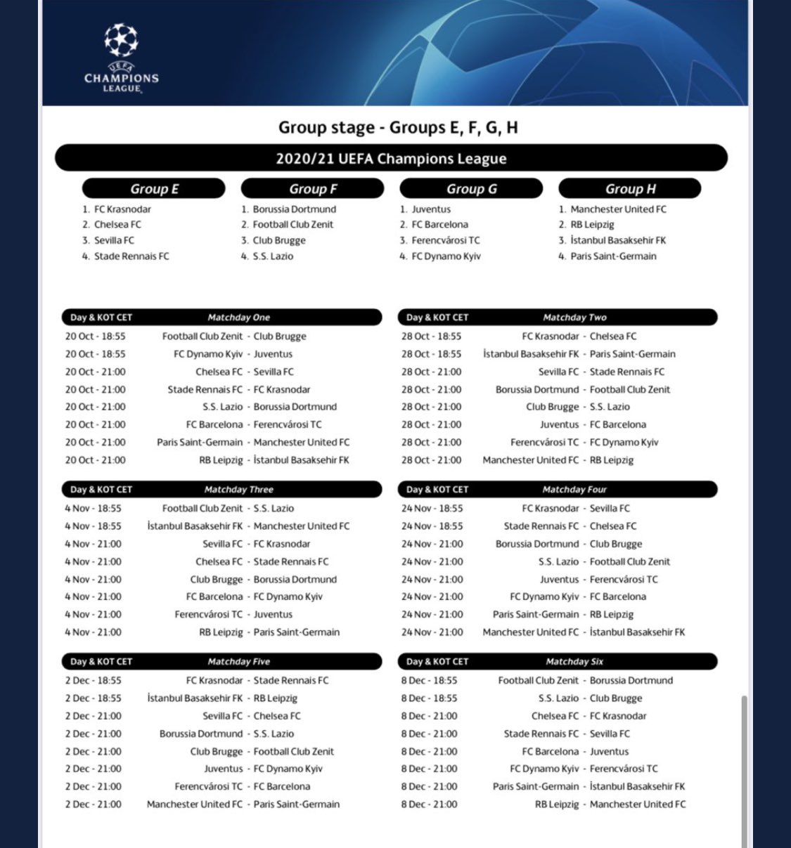 PSG : le calendrier complet en Ligue des Champions